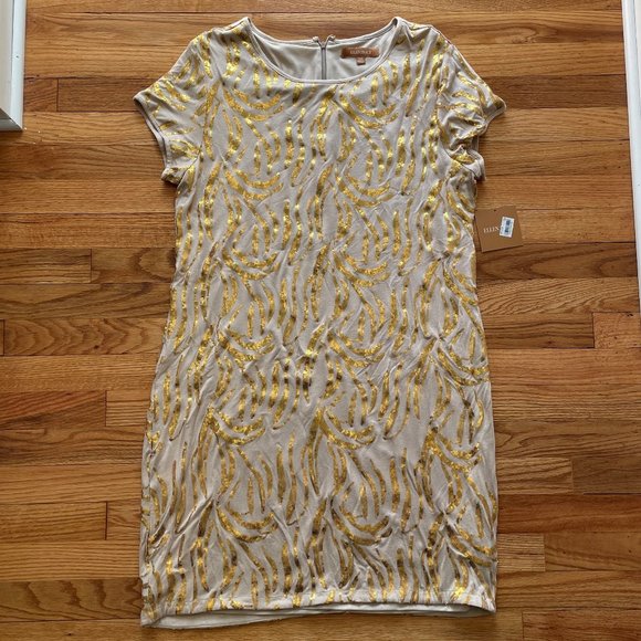 NWT Ellen Tracy Tan and Gold Short Sleeve Dress Size Extra Large - Picture 1 of 9